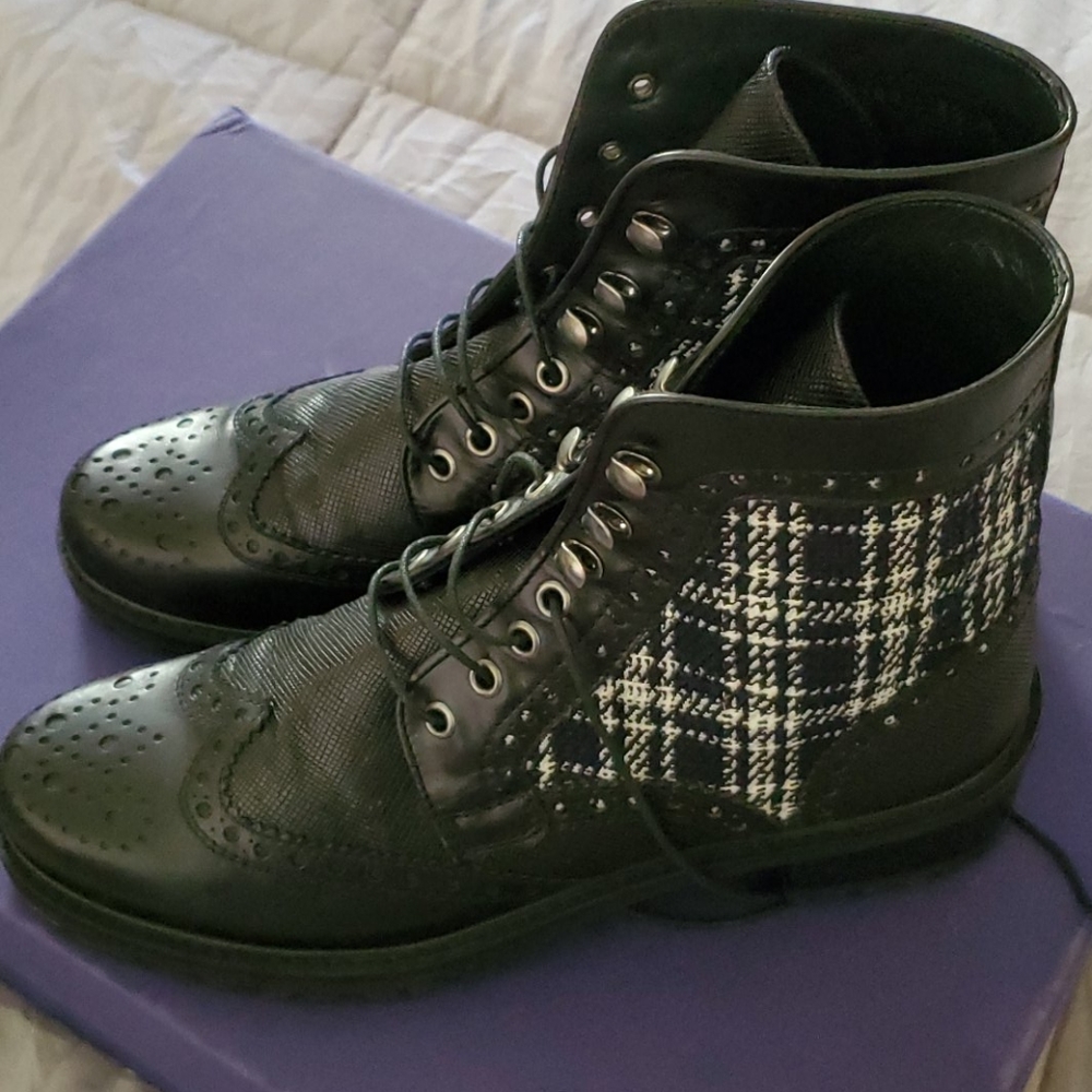 Stuart Weitzman Boots Brogen Plaid Lace Up 8.5 New